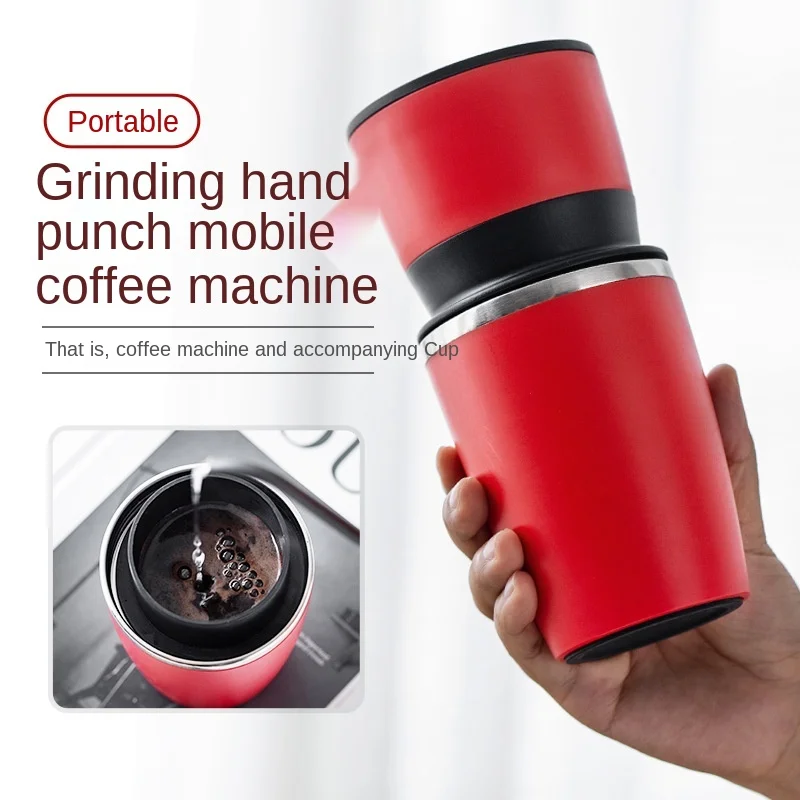 

dropshipping amazon hot sales Manual portable travel thermos Stainless Steel Insulated hot mug travel french press for camping, Red