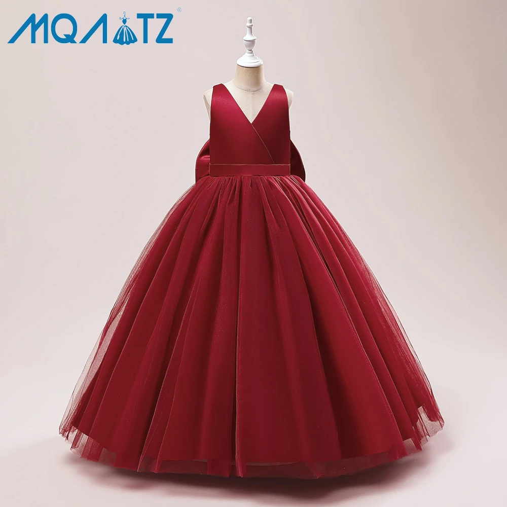 

MQATZ good sale children birthday ball gown 2-12 year kids backless red sleeveless dress Party frocks LP-505