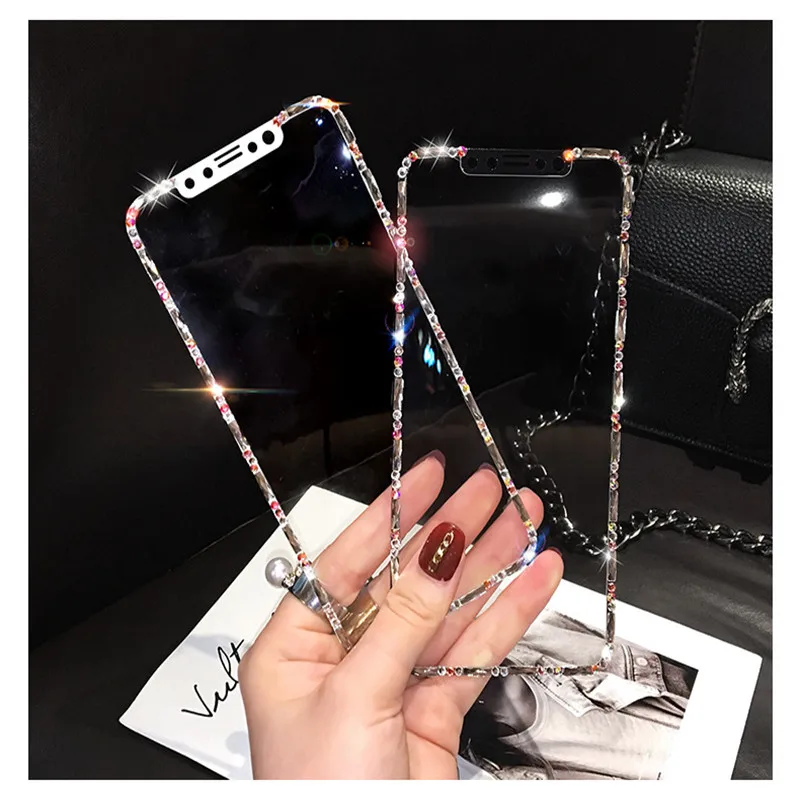 

Luxury Rhinestone 9D Tempered Glass For iPhone 12 Pro X XS Diamond Glass Screen Film 11 8 7 plus Screen Protector