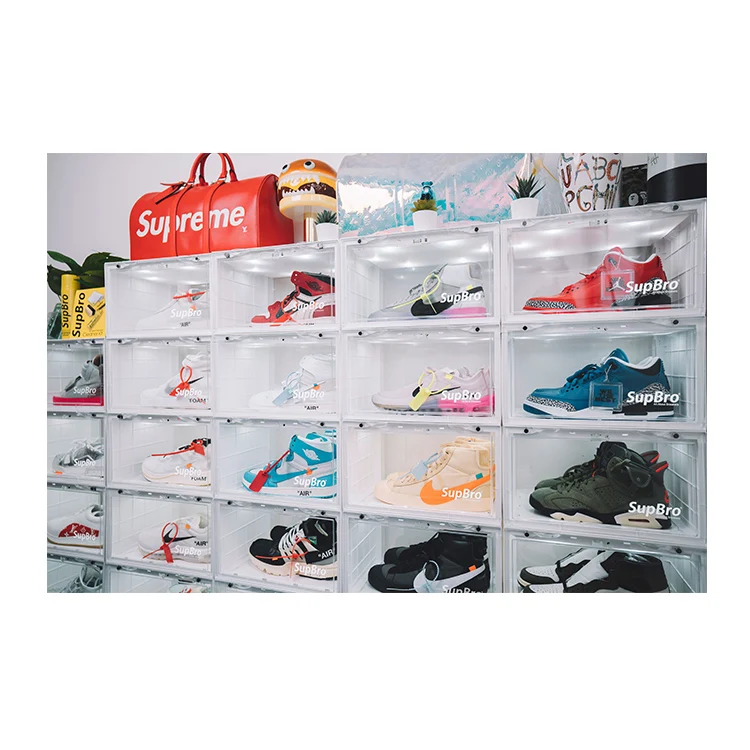 

SupBro Good Quality Sound Control Led Light Transparent Shoe Box Storage Shoe Box