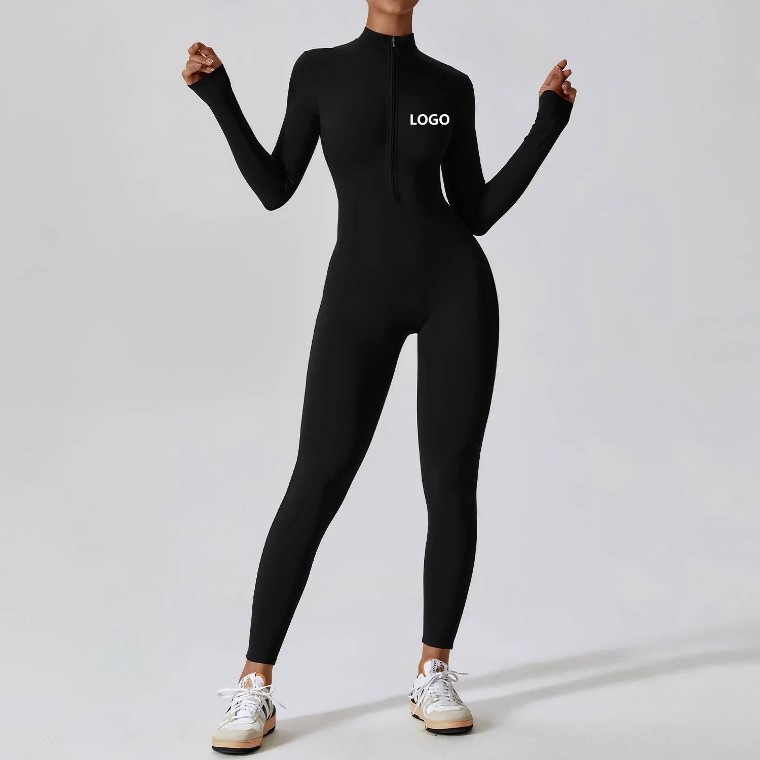 

Custom Printing One Piece Bodysuit Fitness Ladies Long Sleeve Yoga Jumpsuits For Women