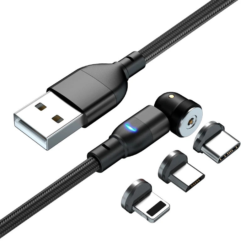 

Wholesale On stock Hot-selling LED 540 Degree Rotation USB 2A 3 in 1 Magnetic Charging Cable