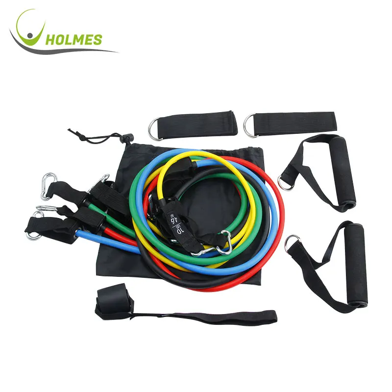 

Wholesale 11pcs Nylon Sleeve Resistance Bands with Foam Handles