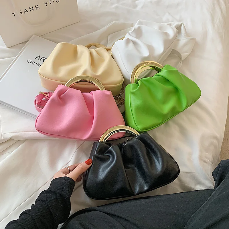 

Fashion Ruffles shell bags women handbags ladies luxury hot selling leather crossbody bag small Chain shoulder bag wholesale, 5 colors