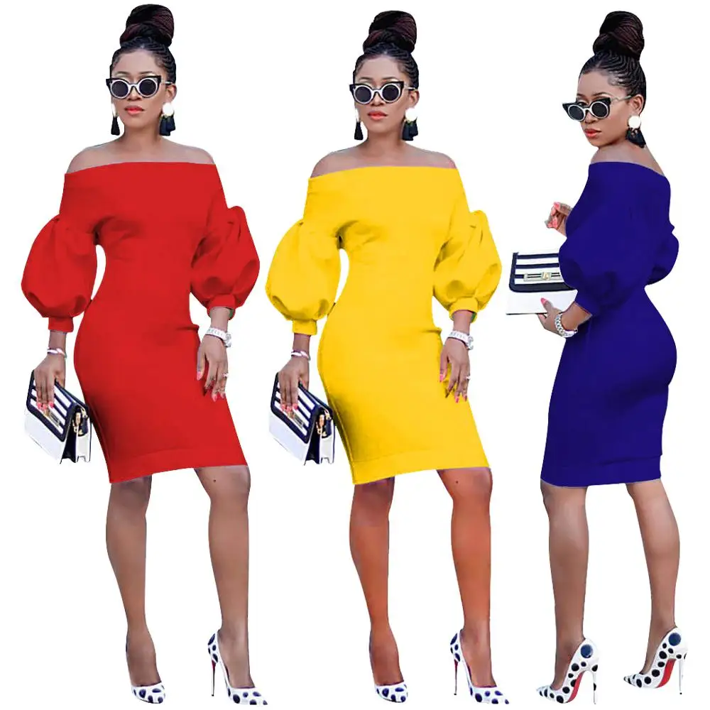 

Women Puff Sleeve Off Shoulder Mini Dresses Sexy African Long Sleeve Dresses for Ladies Female Club Party Dress Boutique RS00067