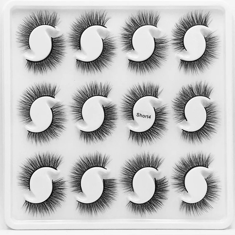 

High Quality 12 Pairs Natural Vegan Silk Eyelashes Set Book In Laser Cases Private Label Faux Mink Lashes Vendor, Natural black