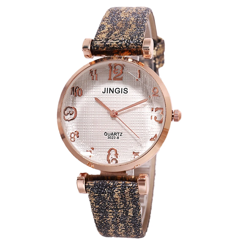 

In stock brushed grain leather strap gradient glass digital quartz watch woman casual wrist watch, As picture