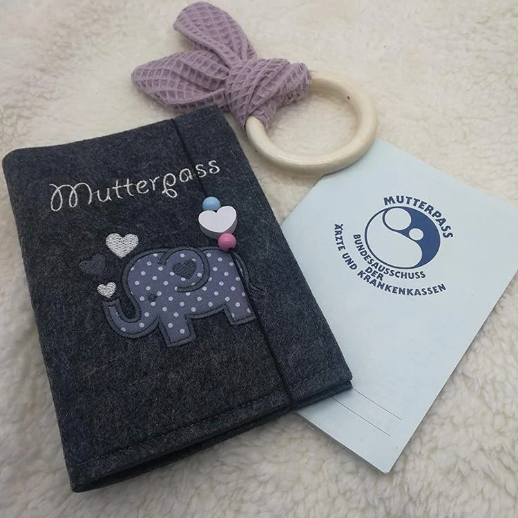 

Germany designer mom organizer elephant family mutterpass holder custom logo mother passport cover felt mutterpass
