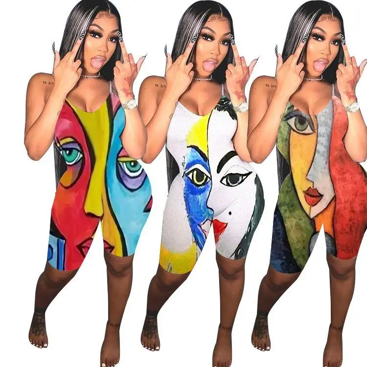 

MISSMOEN Newest Design Printing Spaghetti Strap Women Clothes 2021 Summer Women Short One Piece Jumpsuits And Rompers