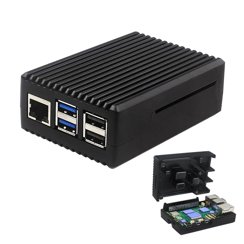 Raspberry Pi 5 Aluminium Alloy Case Metal Shell Passive Cooling Enclosure  with Silicone Heatsinks for Raspberry Pi 5