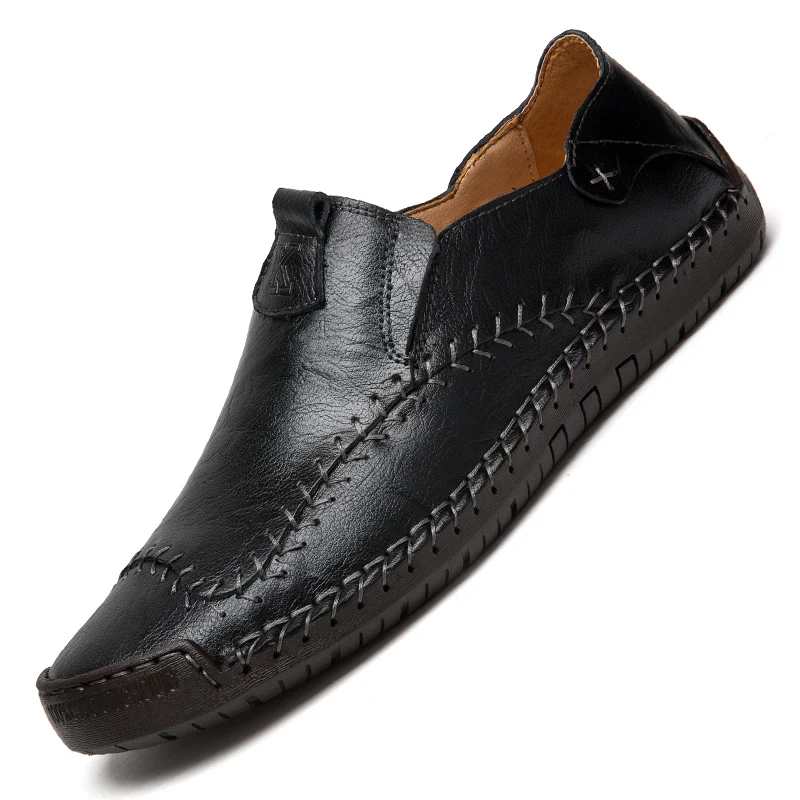 

Hot Selling Leather Loafers Men Round Toe Handmade Casual Men Shoes Flat Rubber Sole Driving Shoes Loafers Plus Size 47 48