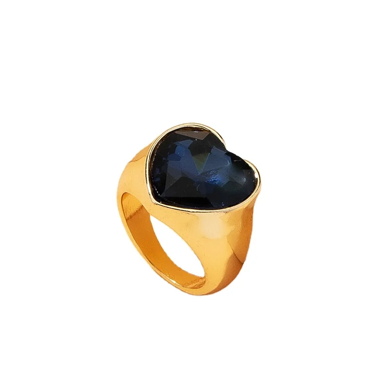 

Ins 2021 Fashion Simple Retro Small Love Heart Charm Ring y2k Jewelry Diamond Heart Gold Ring For Women, Like picture