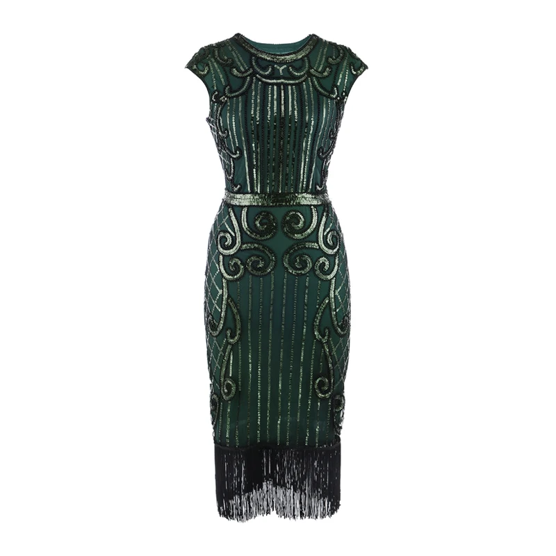 

ecoparty Retro 1920s Great Gatsby Charleston Dress V Neck Sleeveless Sequin Fringe Art Deco Women Flapper Dress Ganster Party Co, Picture color