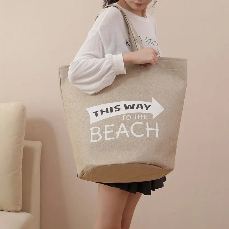 

wholesale custom print tote canvas summer cotton rope handle women beach bags