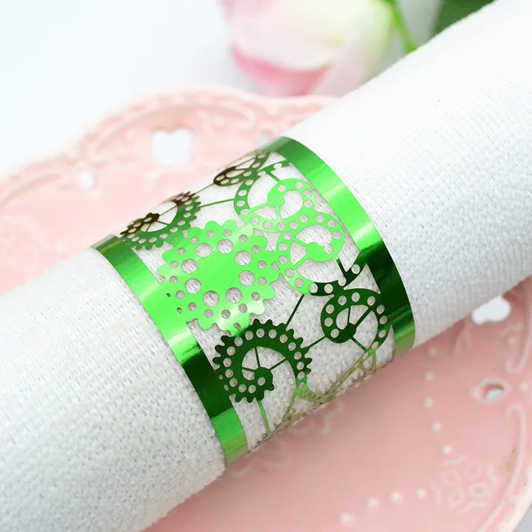 NP12 me<em></em>tallic paper laser cut gold vintage napkin ring for centerpiece wedding