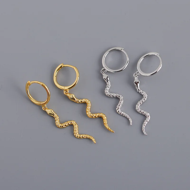 

New S925 Sterling Silver Snake Shaped Animal Earrings 18k Gold Plated Silver Snake Earring For Women Jewelry