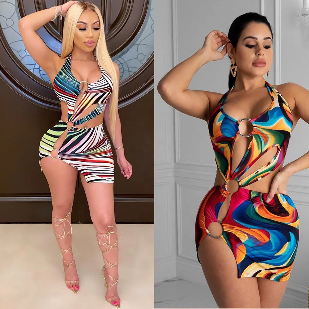 

MT215-042 2021 new ladies sexy swimsuit casual striped dress swimsuit