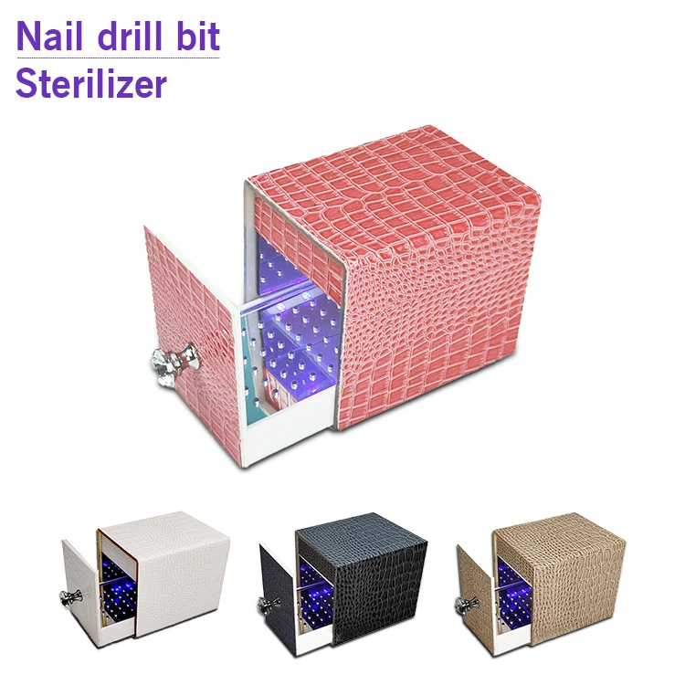 

Nail Drill Bit Box Sterilizer Pink White Black Dust Proof Blue Ray Manicure Electric Drillbit Sterilizer Nail Bits Sterilization, White pink black gold