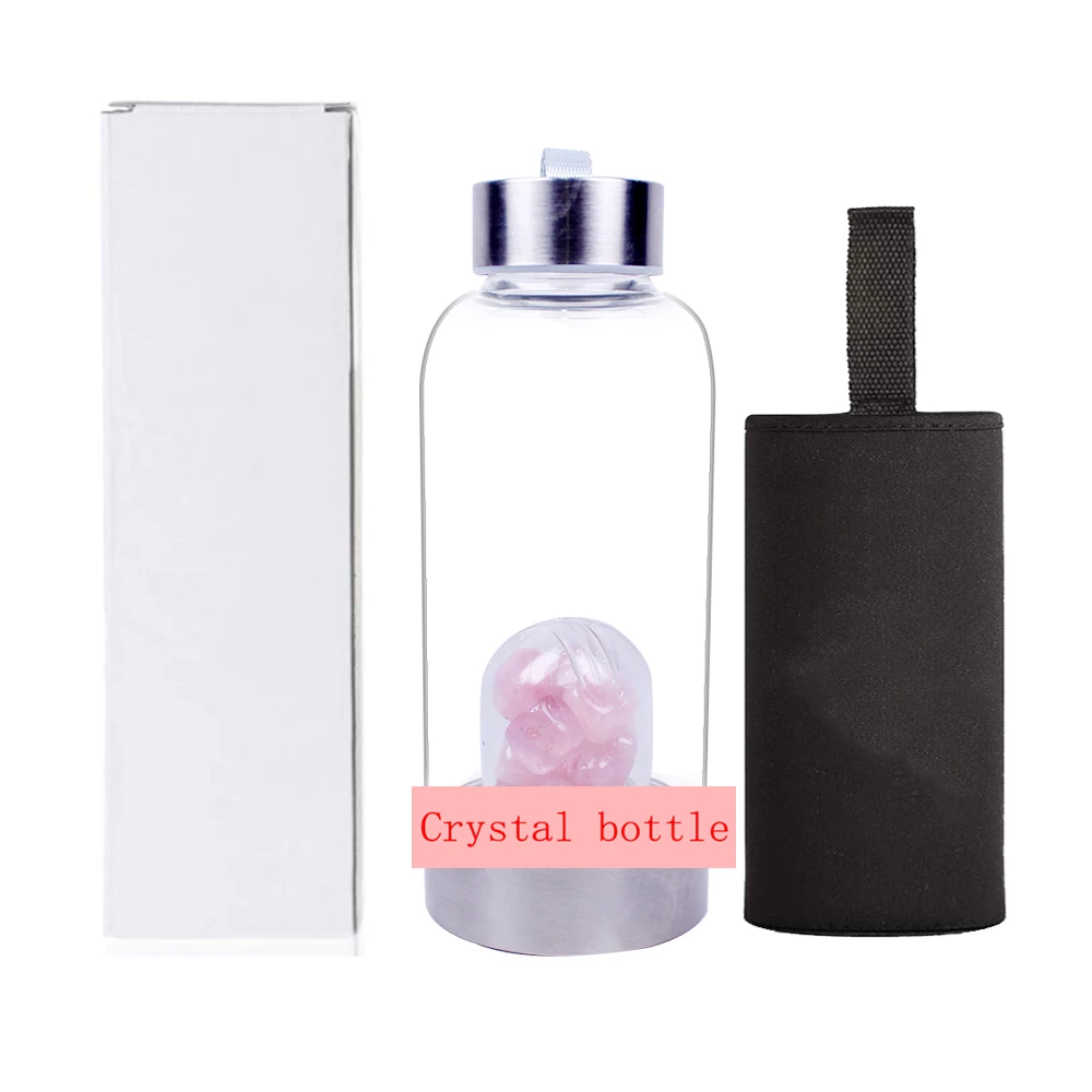 

Crystal Infused Gem Water Bottle gravel crystal healing stone glass Stainless steel water bottle, Transparent