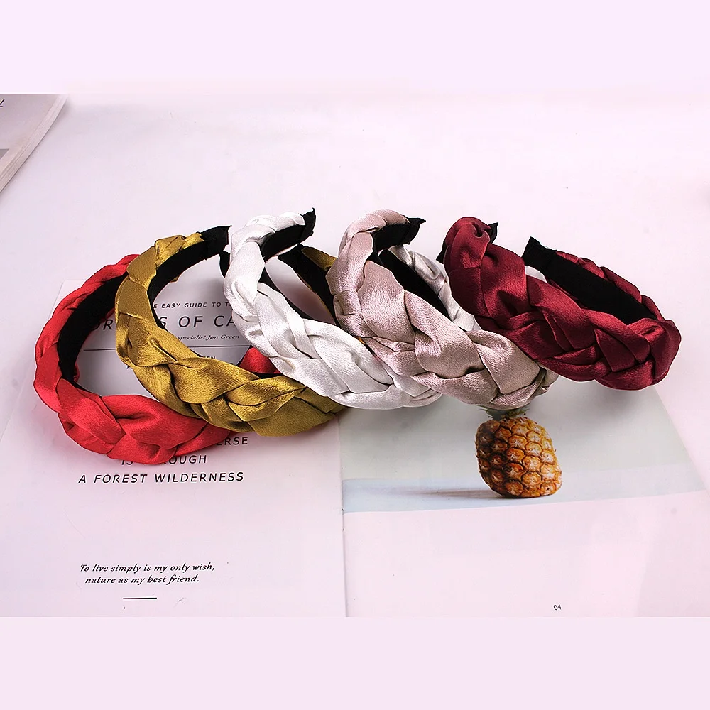 

Flannel Braid Fashion Headband Pure Color Simple Fabric Headband Twist Casual Wide Hair Band, Picture
