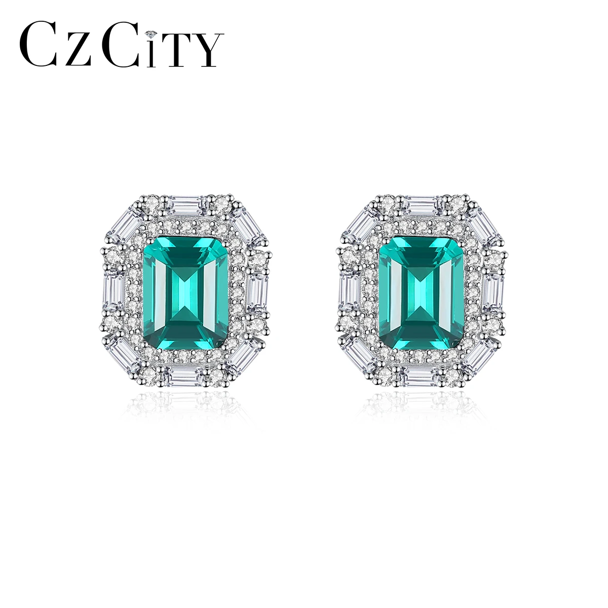 

CZCITY Large Silver Geometric Modern Stone 2021 Ear Ring Jewelry Bling Gemstone 925 Stud Earring for Woman