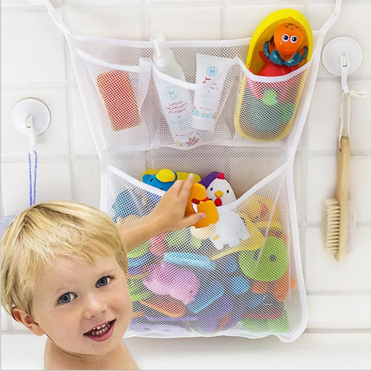 Quick Dry Bathtub Mesh Net Massive Baby Toy Storage Holder Bath Toy Organizer With Sticker Hooks