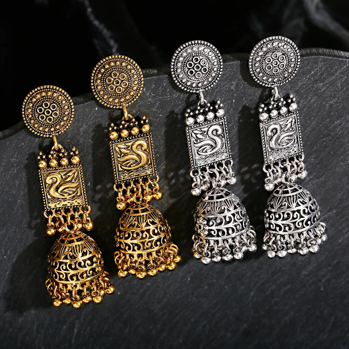 

Ethnic Silver Gold Bird Shape Indian Earrings For Women Pendient Vintage Gold Gyspy Bell Tassel Ladies Earring Jewelry, Gold/silver