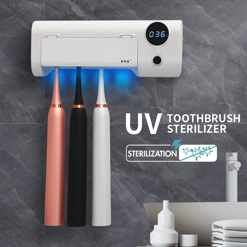 
2020 home intelligent LED wall mounted toothbrush holder for electric toothbrushes sterilize uv light USB toothbrush sterilizer 