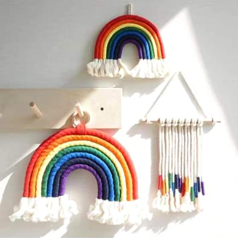 

Ins Rainbow Tapestry Woven Handmade Color Cotton Thread Wall Hanging Wall Decoration Hairpin Jewelry Storage