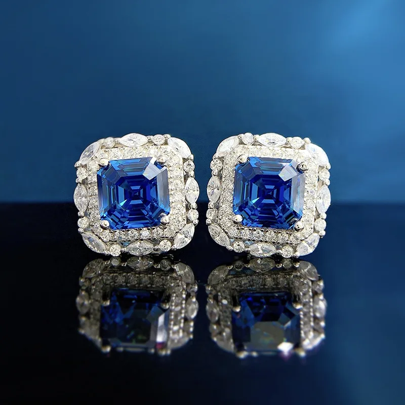 

2023 S925 Silver Royal Blue Surround Studded Horse Eye Diamond Jewelry Wedding Earrings For Women