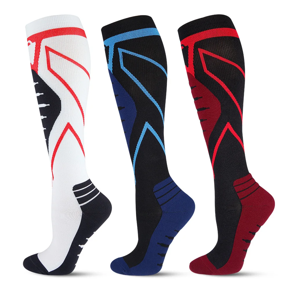 

20-30mmHg 3D Designed Geometric Pattern Jacquard Athletic Cushion Compression Socks for Men Women