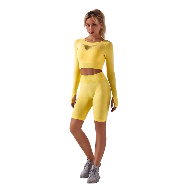 

Fashion Stretchy 2 Piece Yoga Set High Waisted Seamless Gym Workout Long Sleeve Top And Leggings Manufacturer