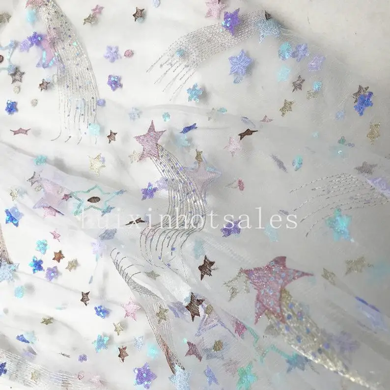 

Colorful Stars Tulle Fabric, Sequin Mesh Lace Fabric, Pink Tulle Lace, Bridal Veil Tutu Dress Skirt Fabric Sell By The Yard