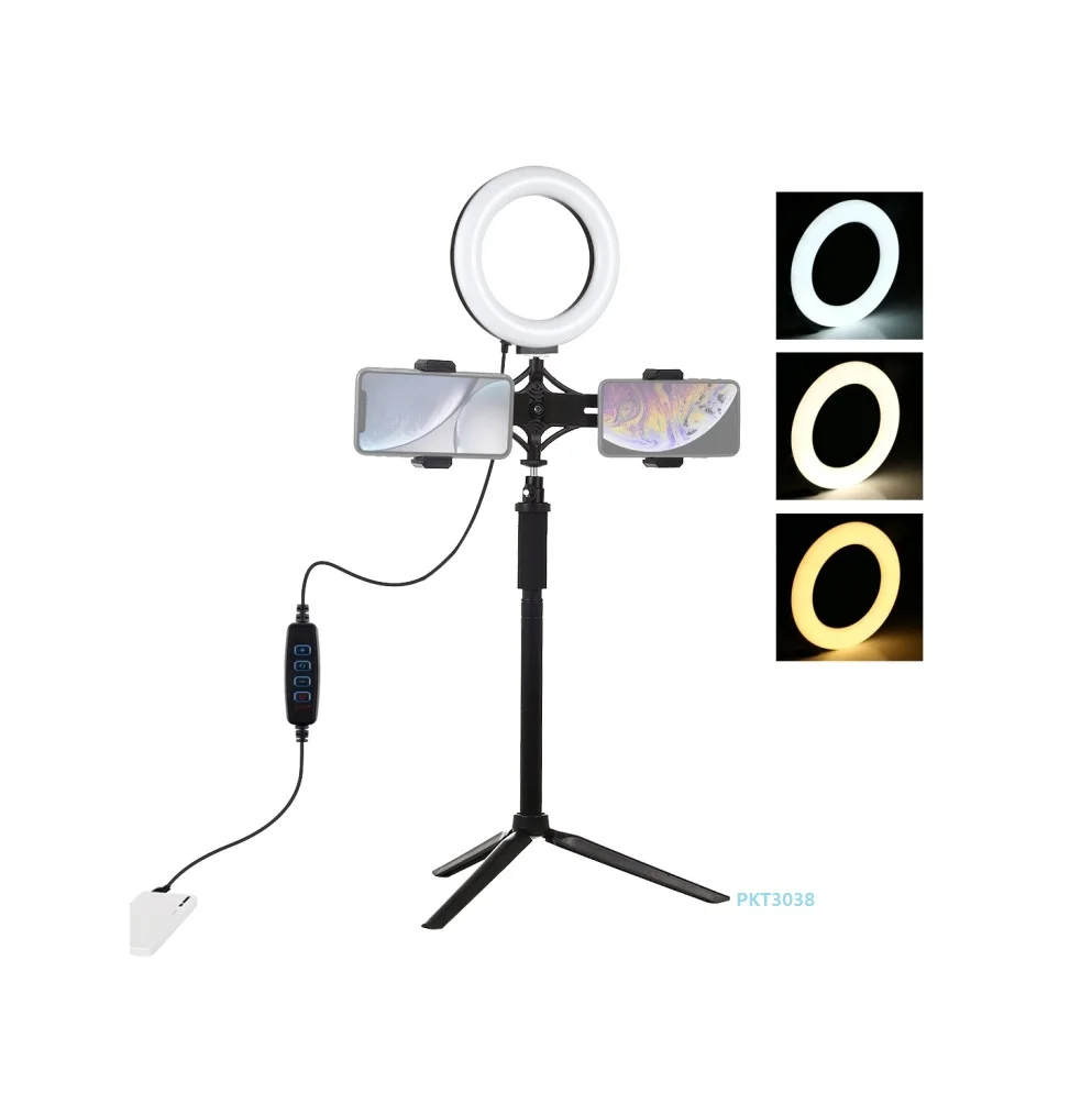 

Cheap PULUZ Tripod Mount Extension Rod Live Broadcast Dual Phone Bracket 6.2 inch 16cm LED Ring Light Kit