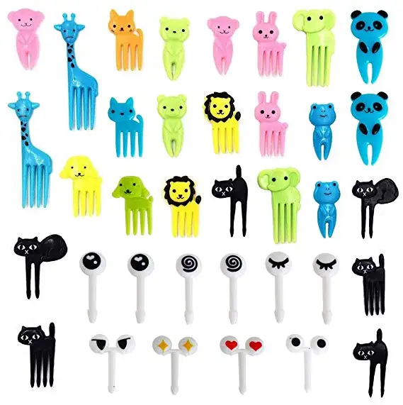 

Wholesale Non Toxic Eco Friendly Bento Box Decoration Cute Animal Plastic Food Fruit Picks 10pcs cupcake decorating Forks Set