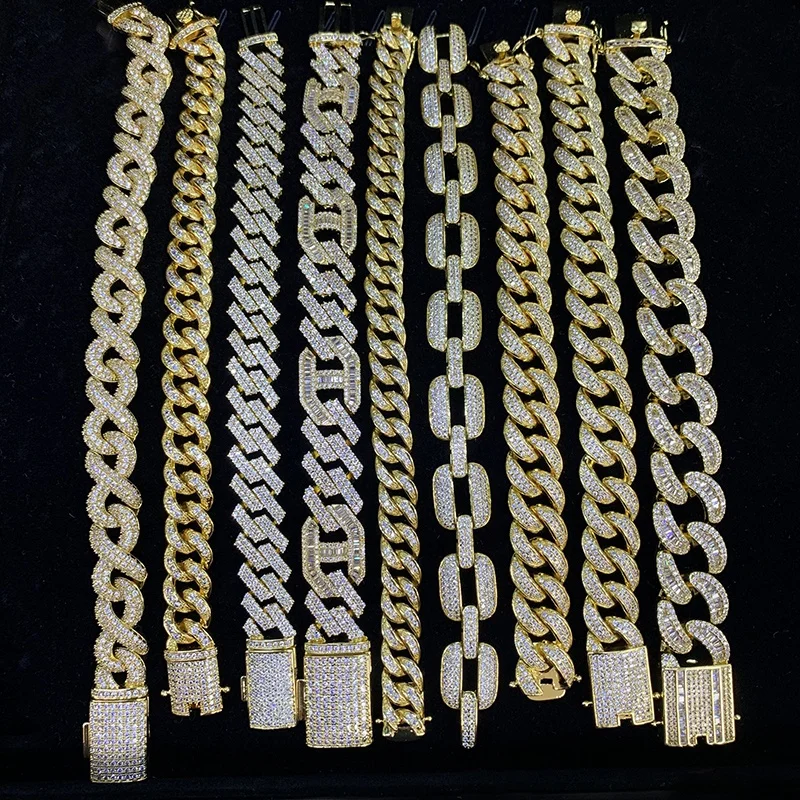 

hip hop bling rapper jewelry iced out cz micro pave18k gold miami cuban link bracelet