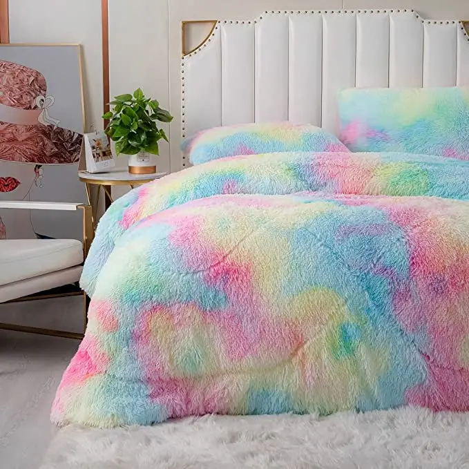 

Hot Sale Fluffy Bedding Sets Luxury Custom Fluffy Faux Fur Winter Plush Bedding Sets