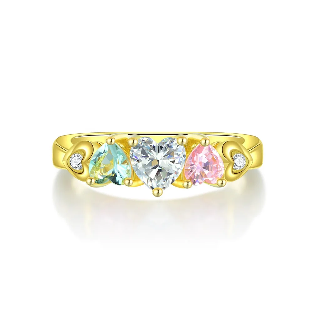 

Fashion Gift Copper Gold Plated Dainty Jewelry Colorful Heart Wedding Band Ring