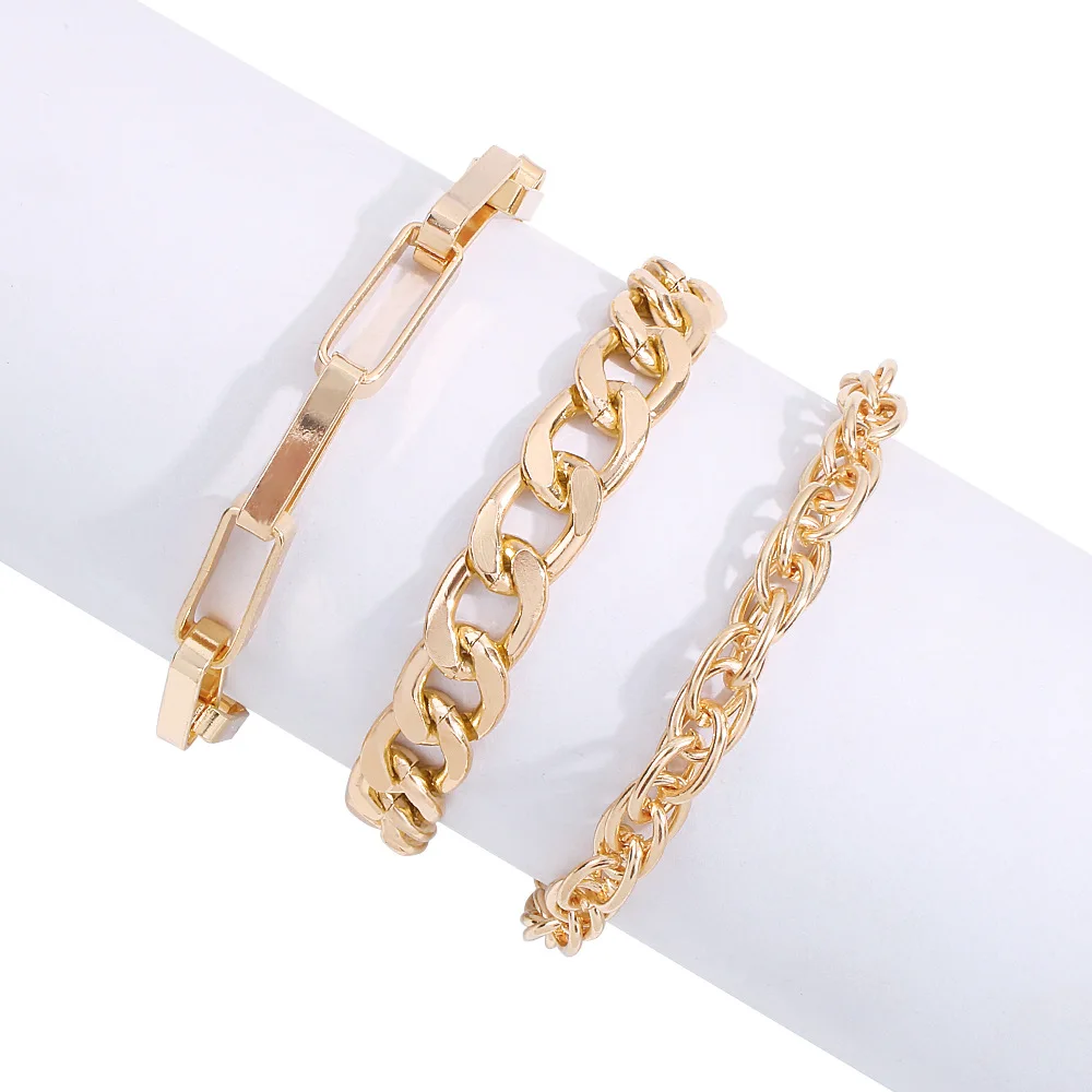 

Fashion Ins Style Alloy Gold Plated Link Chain Bracelet Set, Gold color