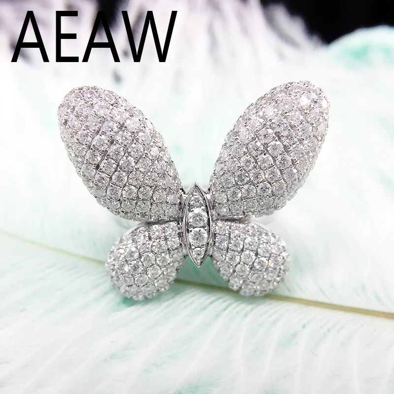 

AEAW Butterfly Style Round Cut Moissanite Engagement Wedding Party Ring for Women Genuine 14K White Gold Ladies Fine Jewelry