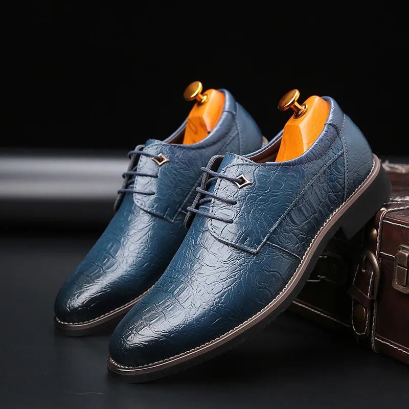 

Men Comfy Classic Crocodile Pattern Leather Pointed Toe Business Dress Shoes