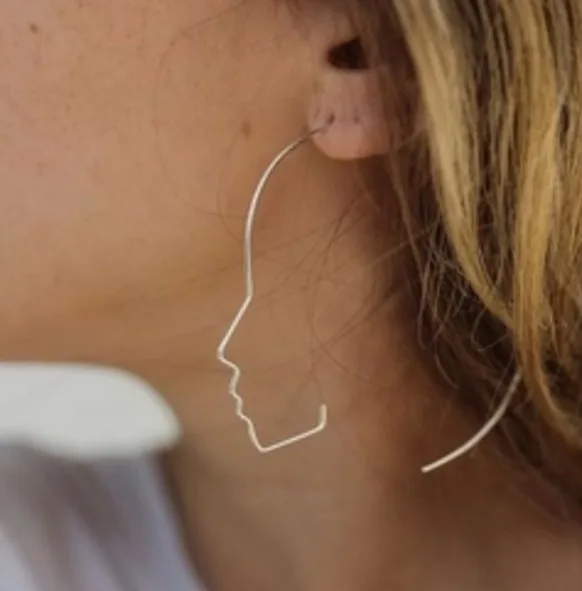 

New Arrival Abstract Stylish Hollow Out Face Profile Hoop Earrings Girls Statement Metal Fashion Earrings Male Female Jewelry, As shown