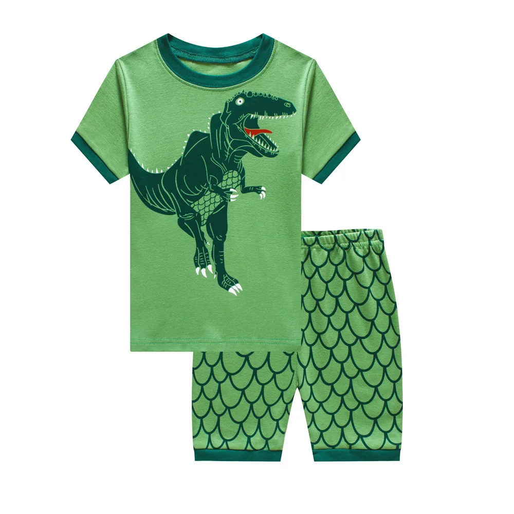 

Amazon 2021 summer dinosaur kids night sleepwear 100% cotton knit pajamas set short sleeve cotton pajamas set for boys