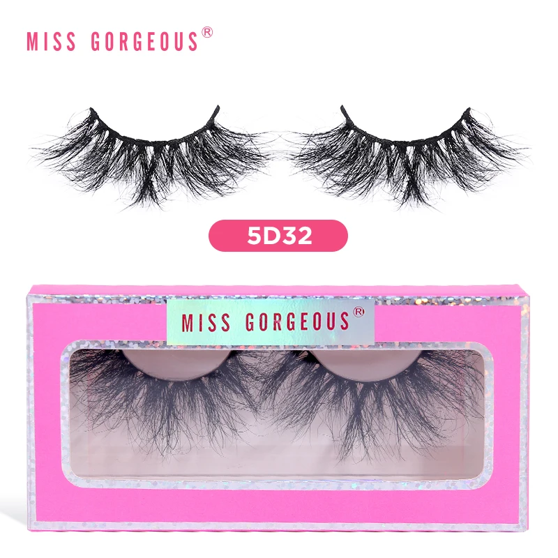 

Miss Gorgeous High Quality Luxury 100% Real Mink Lashes 5d 8d 25mm Mink Eyelash Vendor Customized Boxes, Black