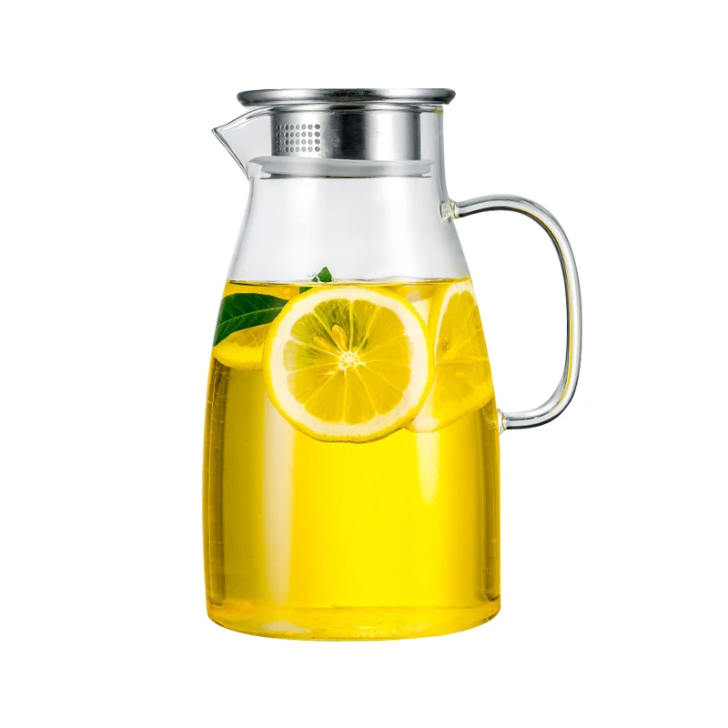 

1800ml/60.87oz Glass Garafe Jug Water Pitcher with Lid for Homemade Beverage/Ice Tea/Milk/Hot Tea/Juice, Clear