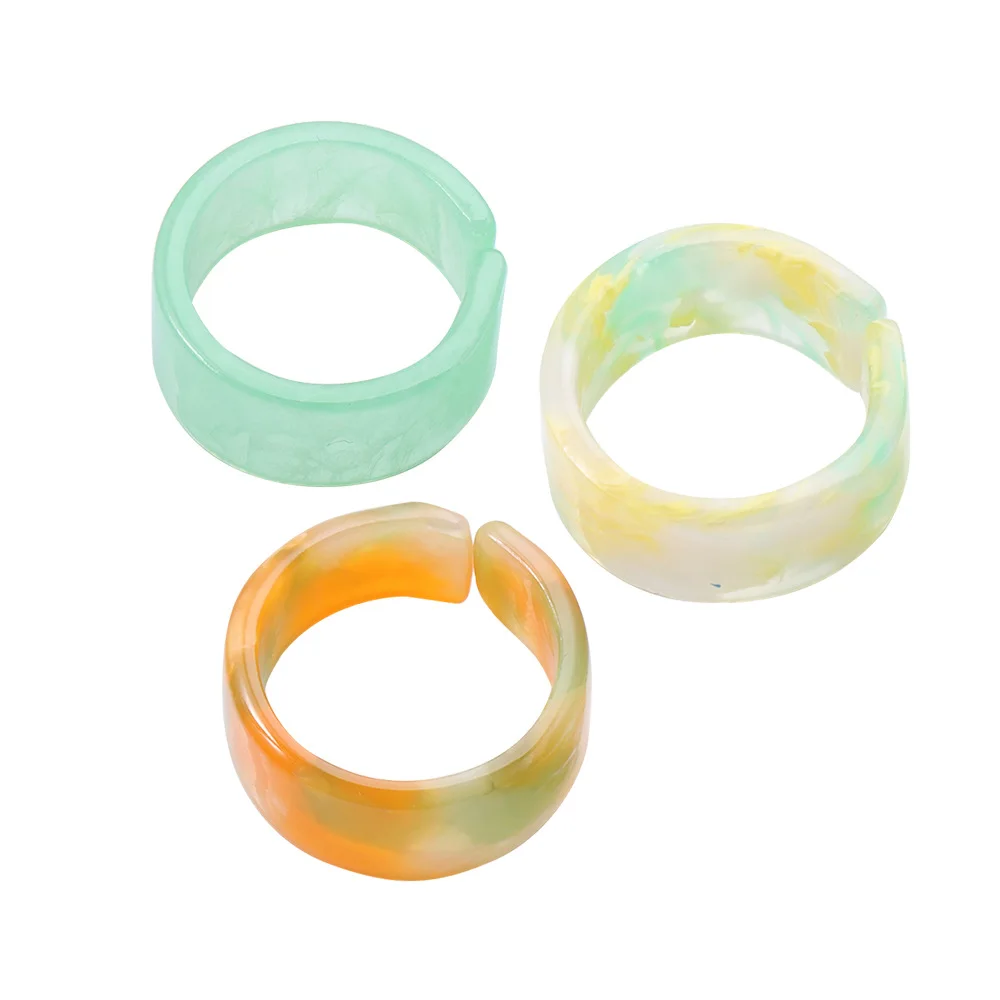 

Colorful Index Retro Geometric Acrylic Resin Ring Cute Transparent Plastic Resin Band Ring