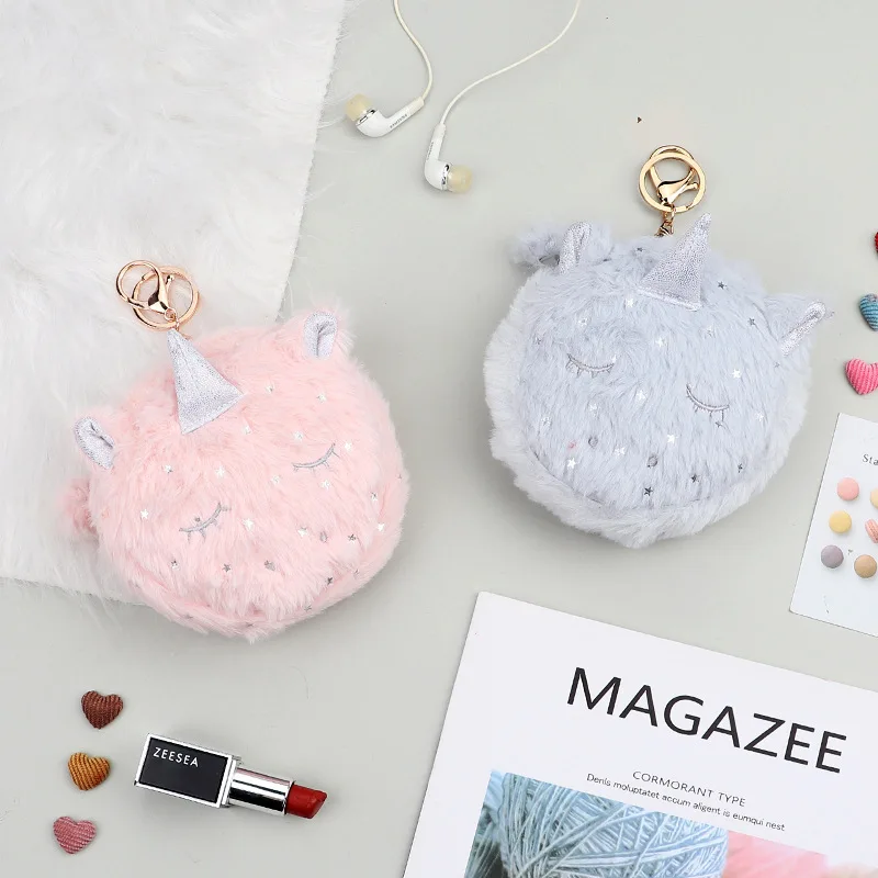 

Coin Purse Bag Cute Cartoon Plush Child Unicorn Animal Style Zipper, Pink/blue/white