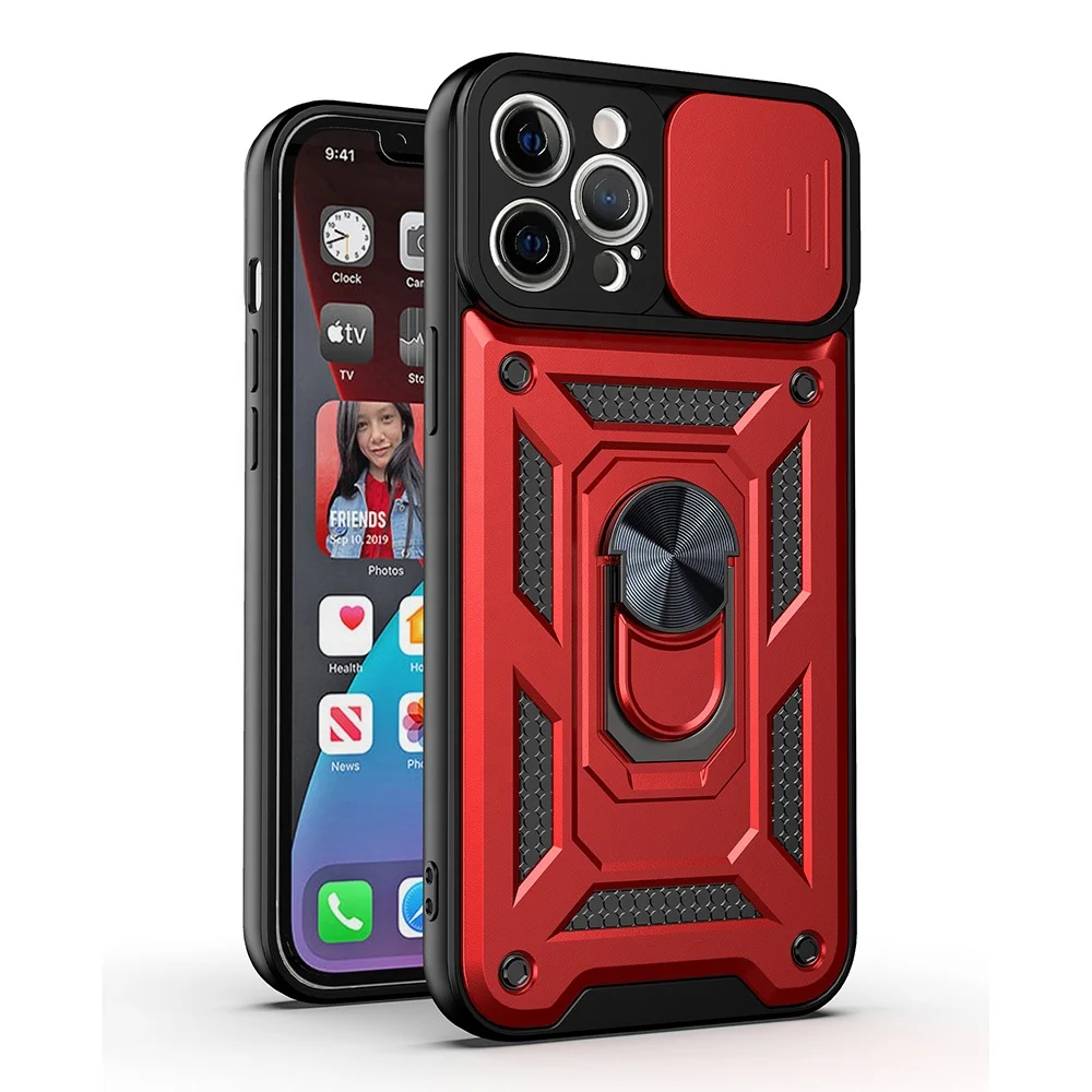 

for iPhone 13 Sliding Camera Protect Phone Case Military Grade Armor Cover with Ring Magnetic Kickstand for iPhone 12 11 Pro Max, Black, silver, blue, red, pink, green, gold