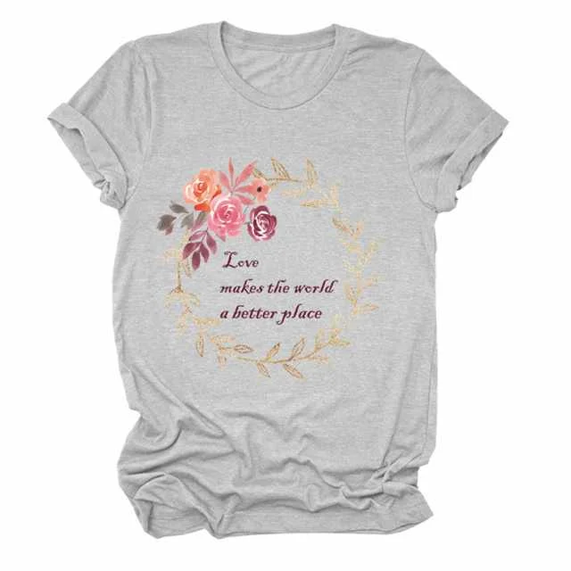 

Fashion Wreath Printing Summer Round Neck Pullover Casual T-shirt, Picture color
