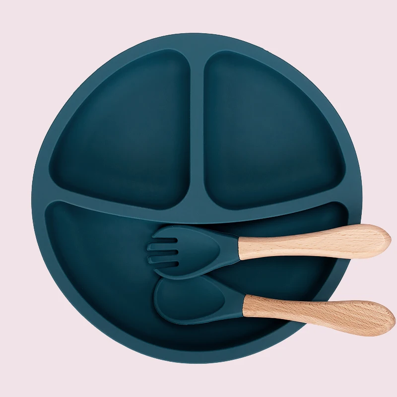 Image of Hot Sale Kids Training Wood Forks Set Silicone Spoon With Wooden Handle BPA Free Baby Spoon And Fork Set